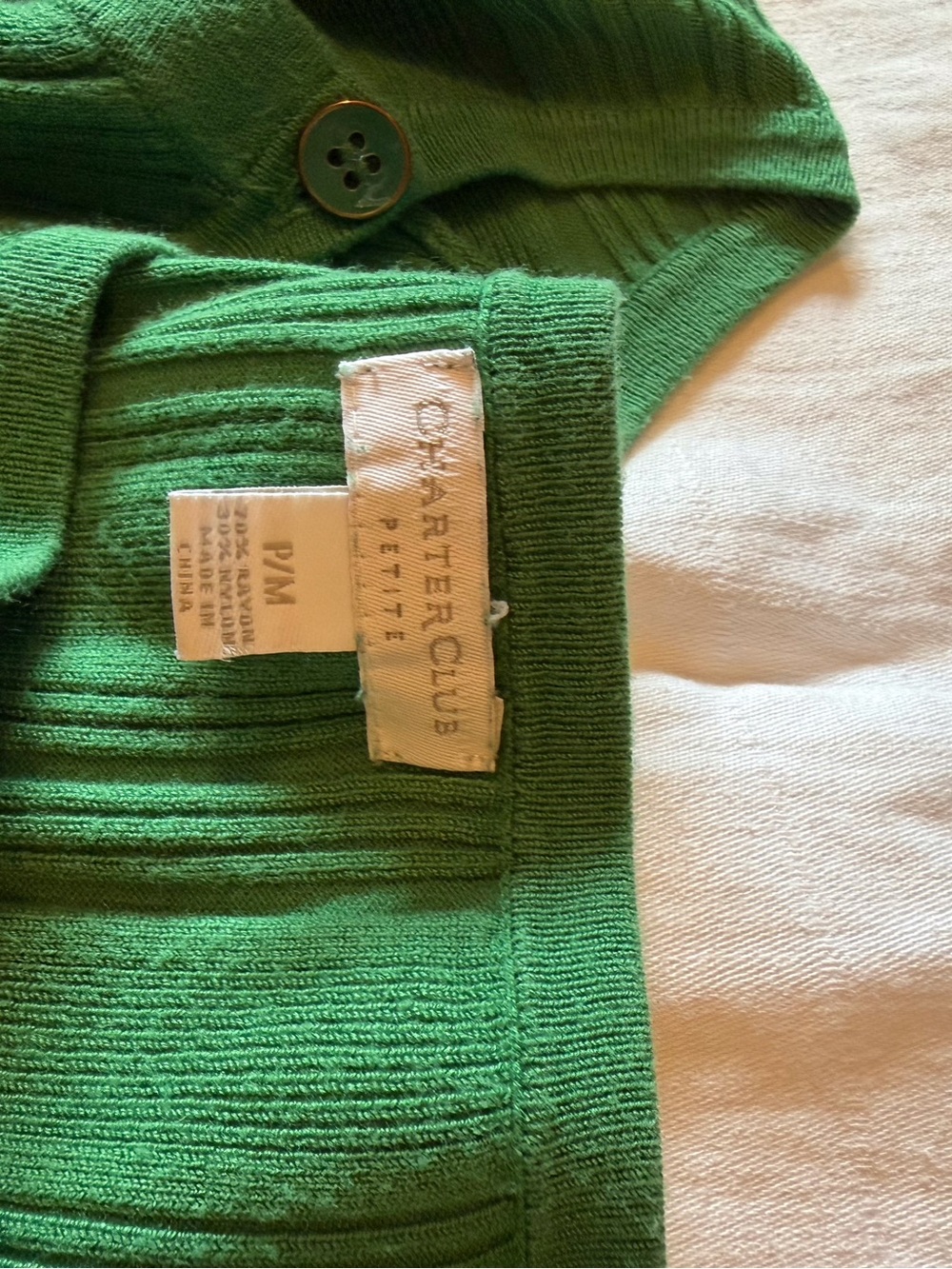 Charter Club Green Ribbed Button-Accent Knit Top - Picture 3 of 4